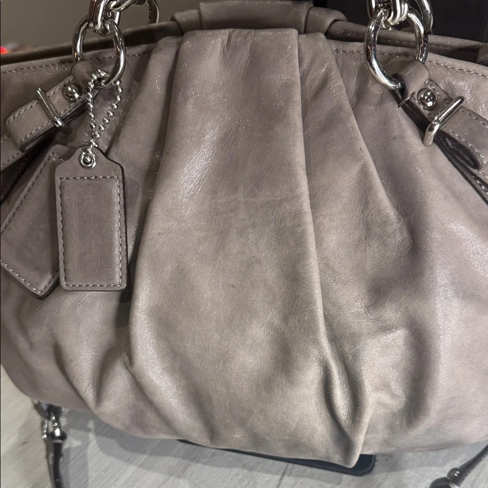 Elegant Shimmery Taupe Coach Madison Sophia Leather Handbag